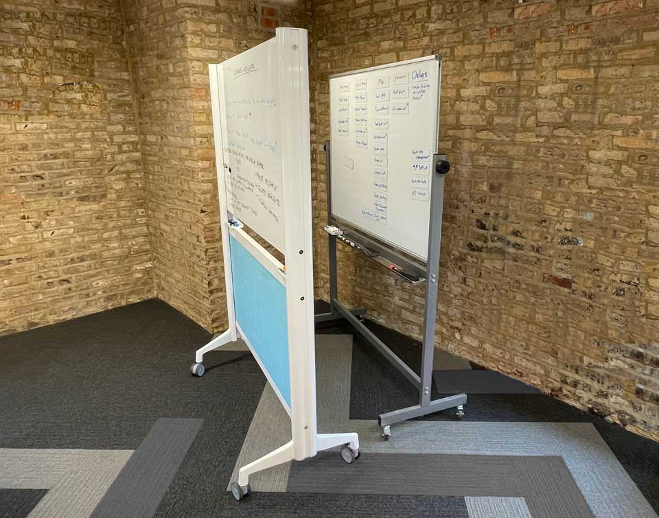 Curved Whiteboard Partitions, Walls on Wheels
